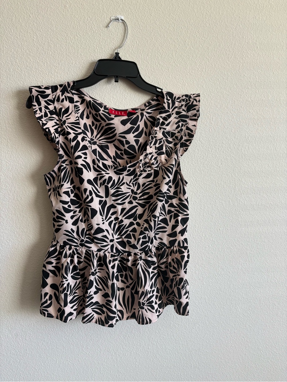 Elle Cream and Black Floral Ruffle Peplum Camisole
